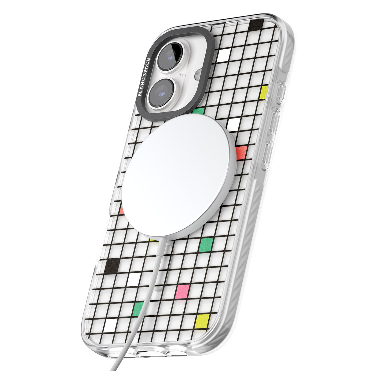 iPhone 16 Pro Max Vibrant Clear Geometric Grid Black Impact Phone Case