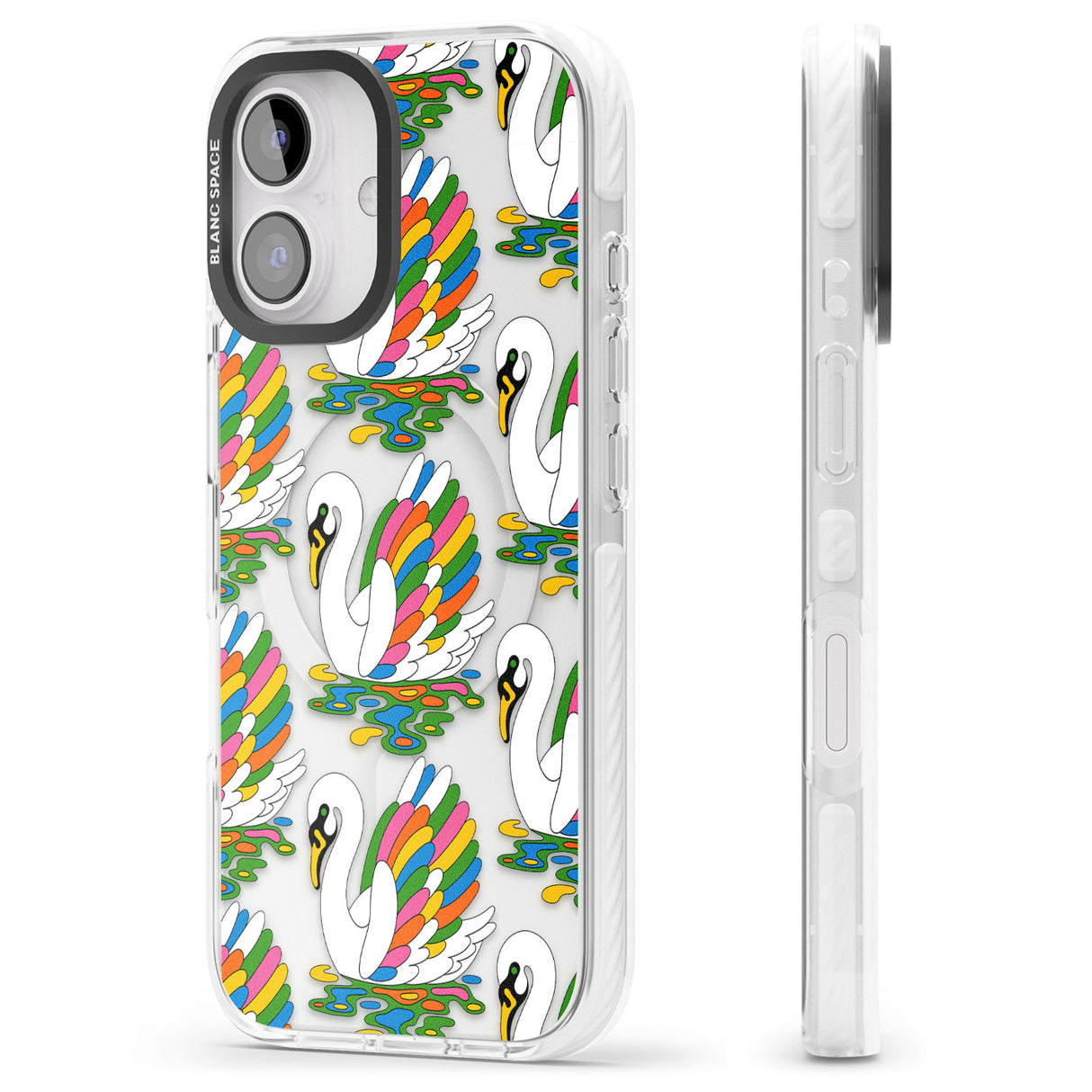 iPhone 16 Pro Max Colourful Swan Pattern Black Impact Phone Case