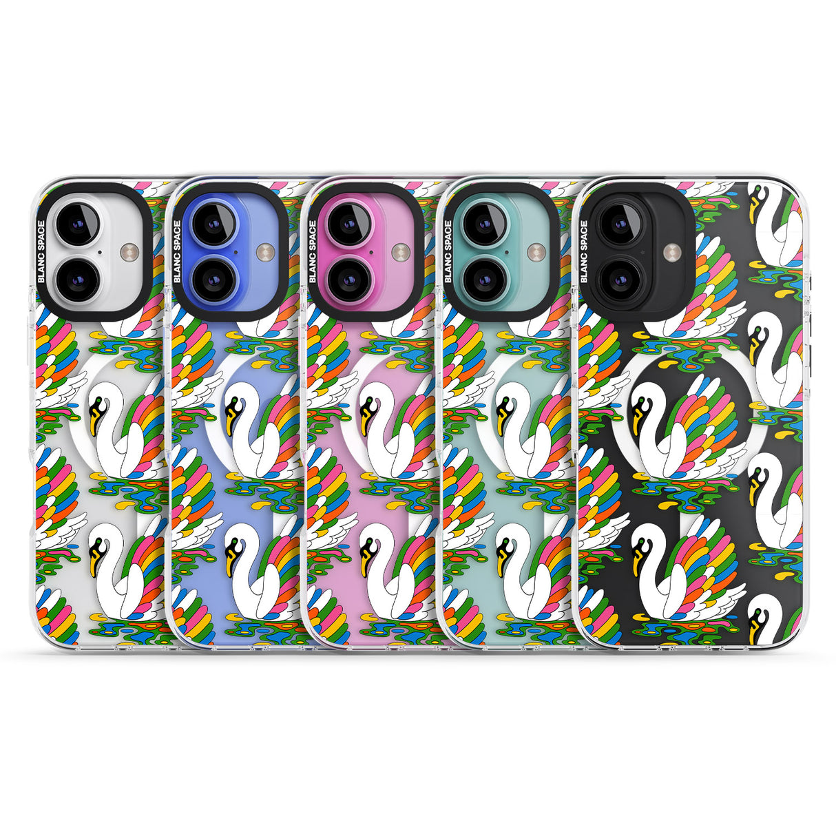 iPhone 16 Pro Max Colourful Swan Pattern Black Impact Phone Case