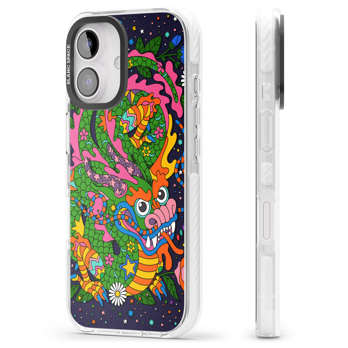 iPhone 16 Pro Max Psychedelic Jungle Dragon (Purple) Black Impact Phone Case