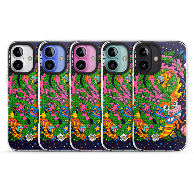 iPhone 16 Pro Max Psychedelic Jungle Dragon (Purple) Black Impact Phone Case