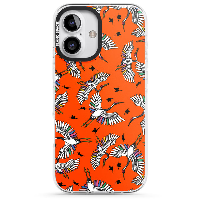 iPhone 16 Pro Max Colourful Crane Pattern (Orange) Black Impact Phone Case