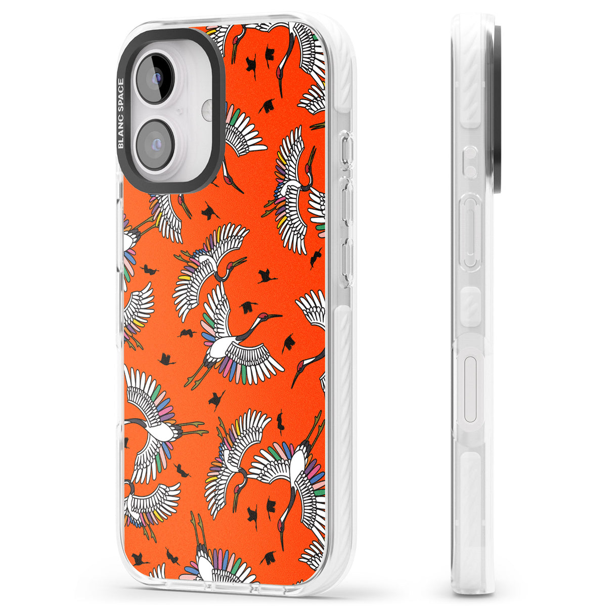 iPhone 16 Pro Max Colourful Crane Pattern (Orange) Black Impact Phone Case