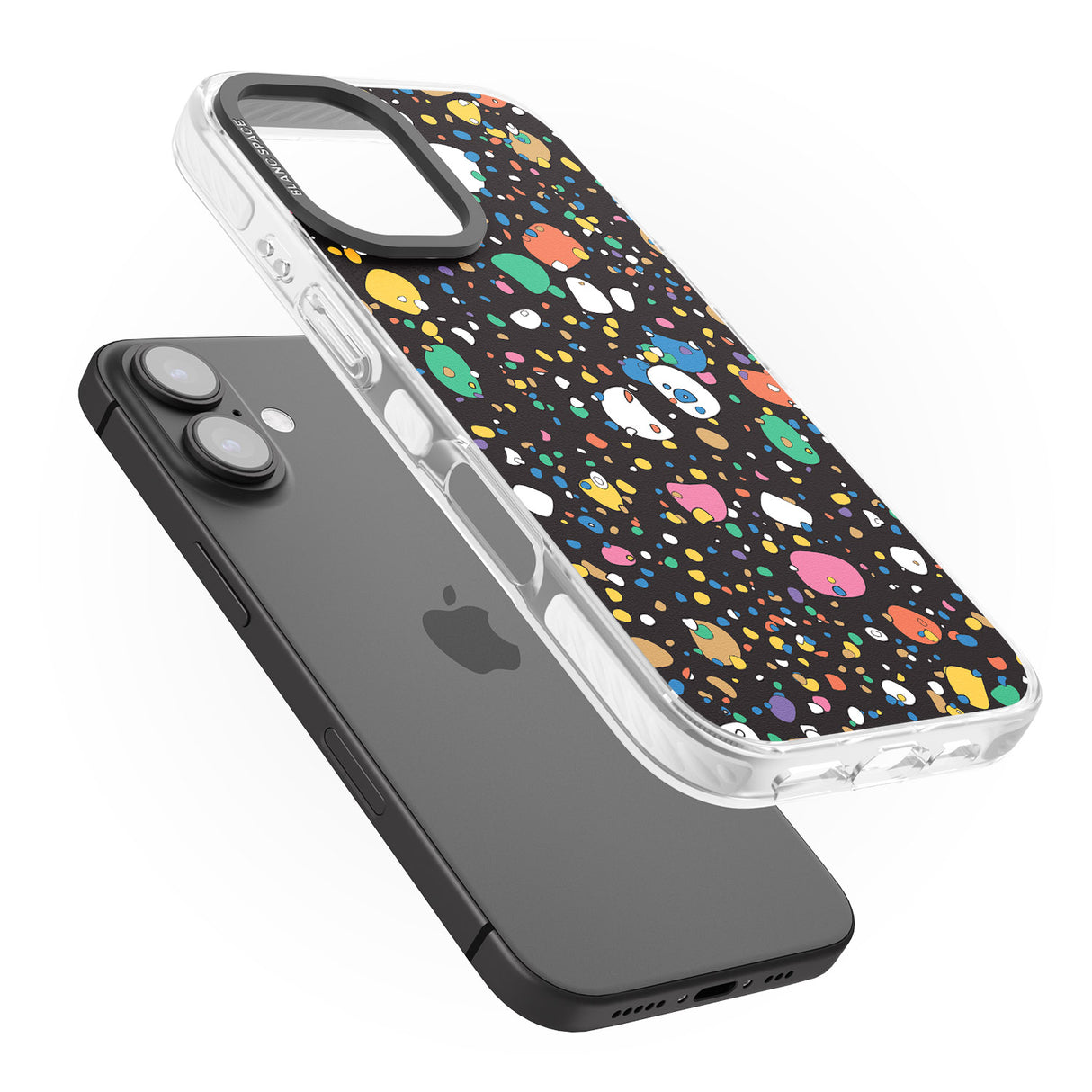 iPhone 16 Pro Max Colourful Confetti Pebbles (Black) Black Impact Phone Case