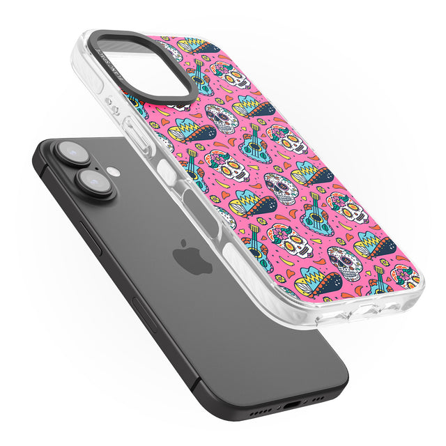 iPhone 16 Pro Max Pink Day of The Dead Pattern Black Impact Phone Case