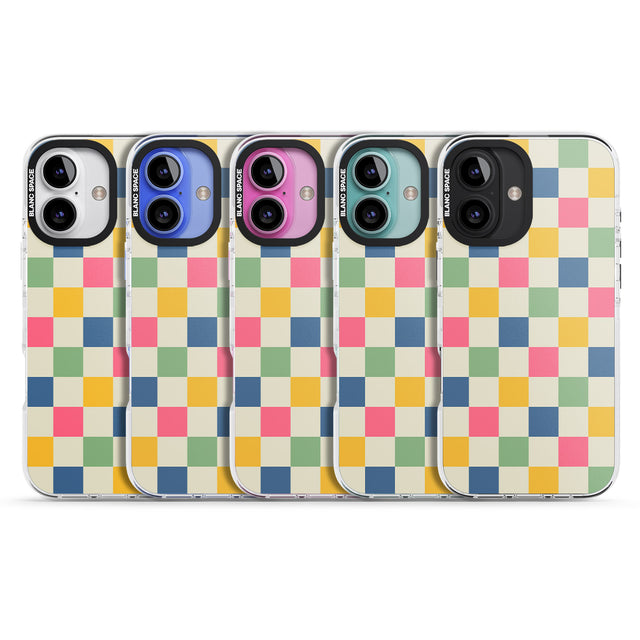 iPhone 16 Pro Max Pastel Multicolor Checkered Black Impact Phone Case + Magsafe