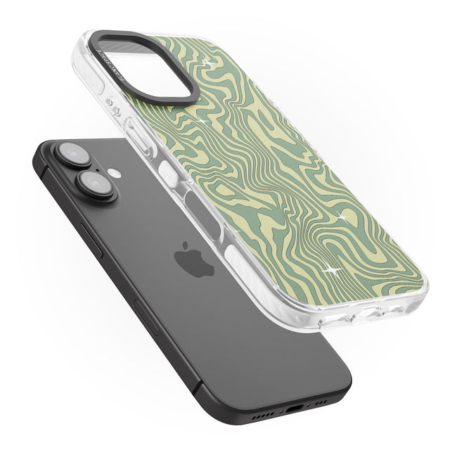 iPhone 16 Pro Max Green Abstract Wave Black Impact Phone Case + Magsafe