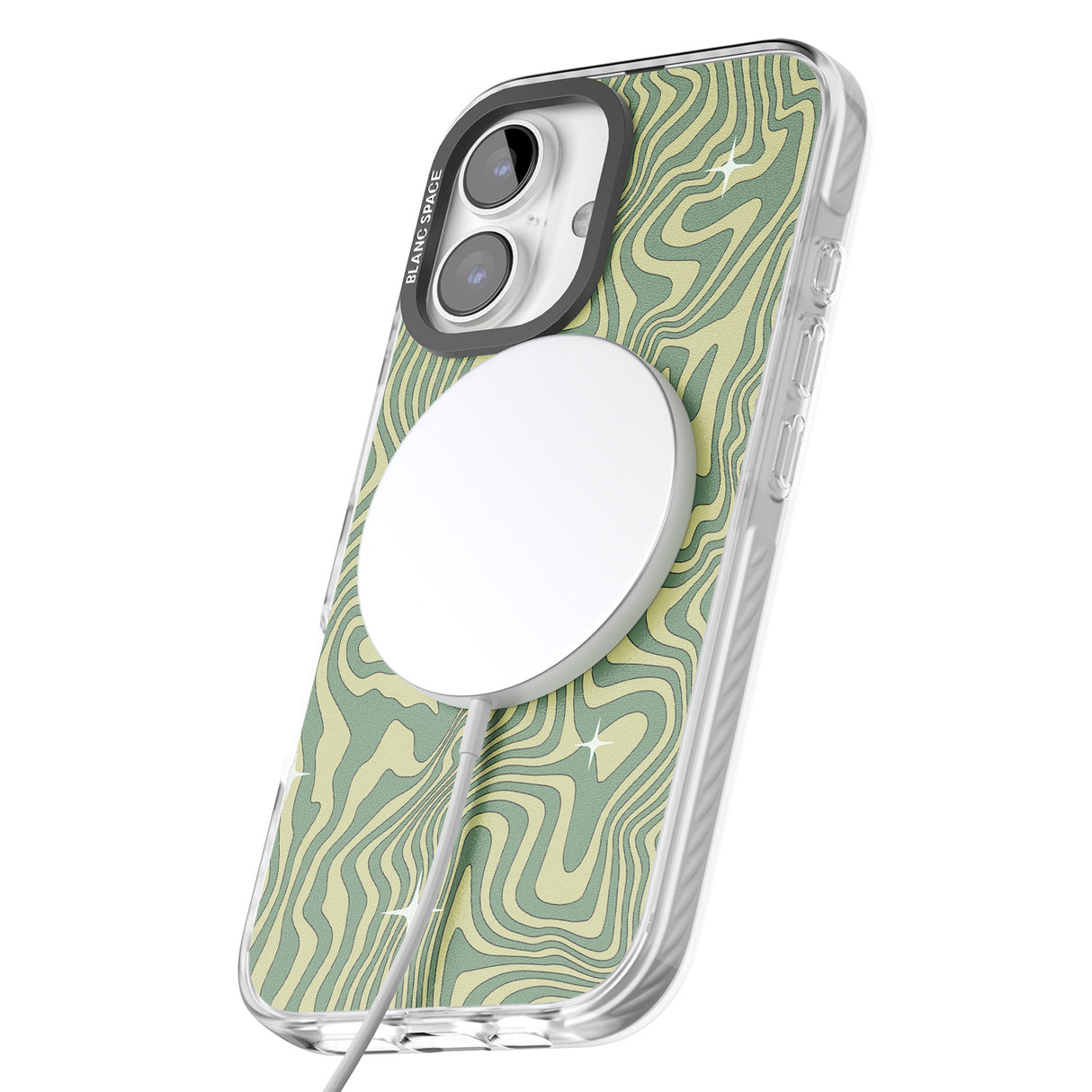 iPhone 16 Pro Max Green Abstract Wave Black Impact Phone Case + Magsafe