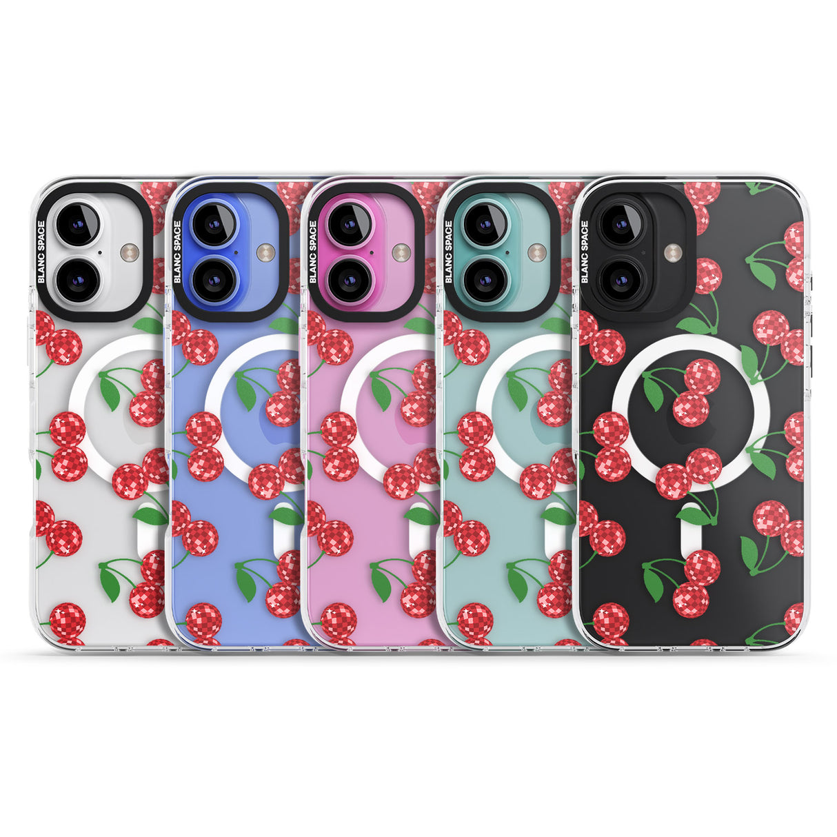 iPhone 16 Pro Max Disco Cherry Pattern Black Impact Phone Case + Magsafe