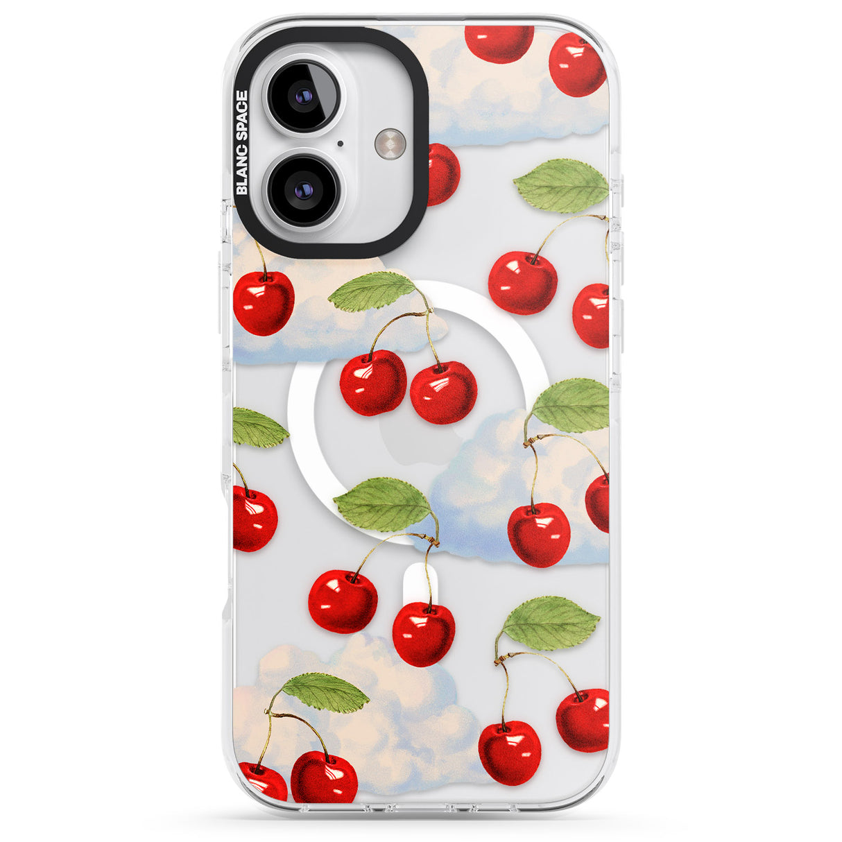 iPhone 16 Pro Max Vintage Cherries & Clouds Black Impact Phone Case + Magsafe