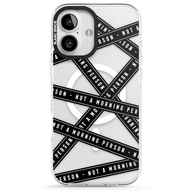 iPhone 16 Pro Max Caution Tape (Clear) Not a Morning Person Black Impact Phone Case