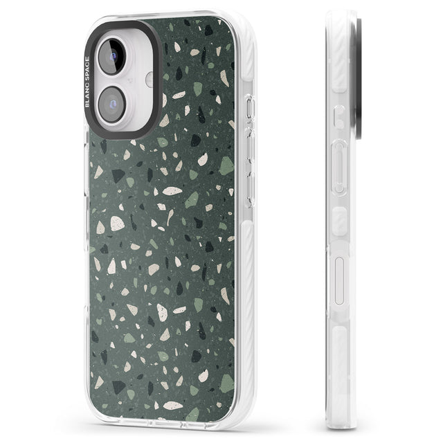 iPhone 16 Pro Max Green & Cream Terrazzo Pattern Black Impact Phone Case