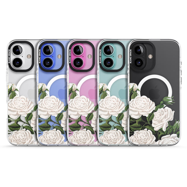 iPhone 16 Pro Max White Vintage Painted Flowers Clear Impact Phone Case + Magsafe