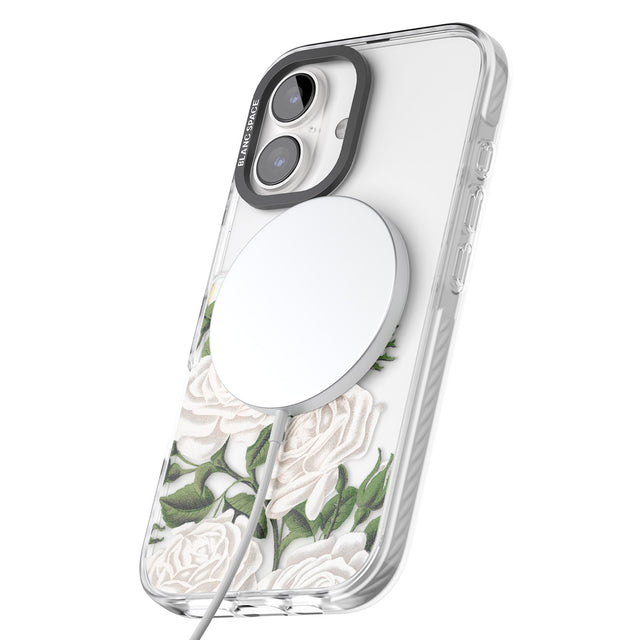 iPhone 16 Pro Max White Vintage Painted Flowers Clear Impact Phone Case + Magsafe