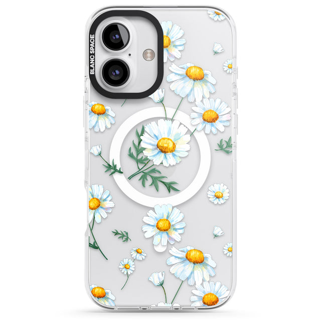 iPhone 16 Pro Max Vintage Painted Daisies Black Impact Phone Case + Magsafe