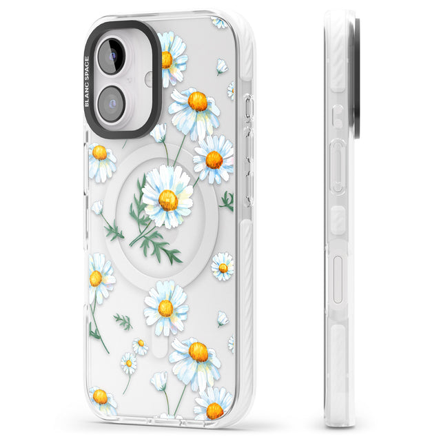 iPhone 16 Pro Max Vintage Painted Daisies Black Impact Phone Case + Magsafe