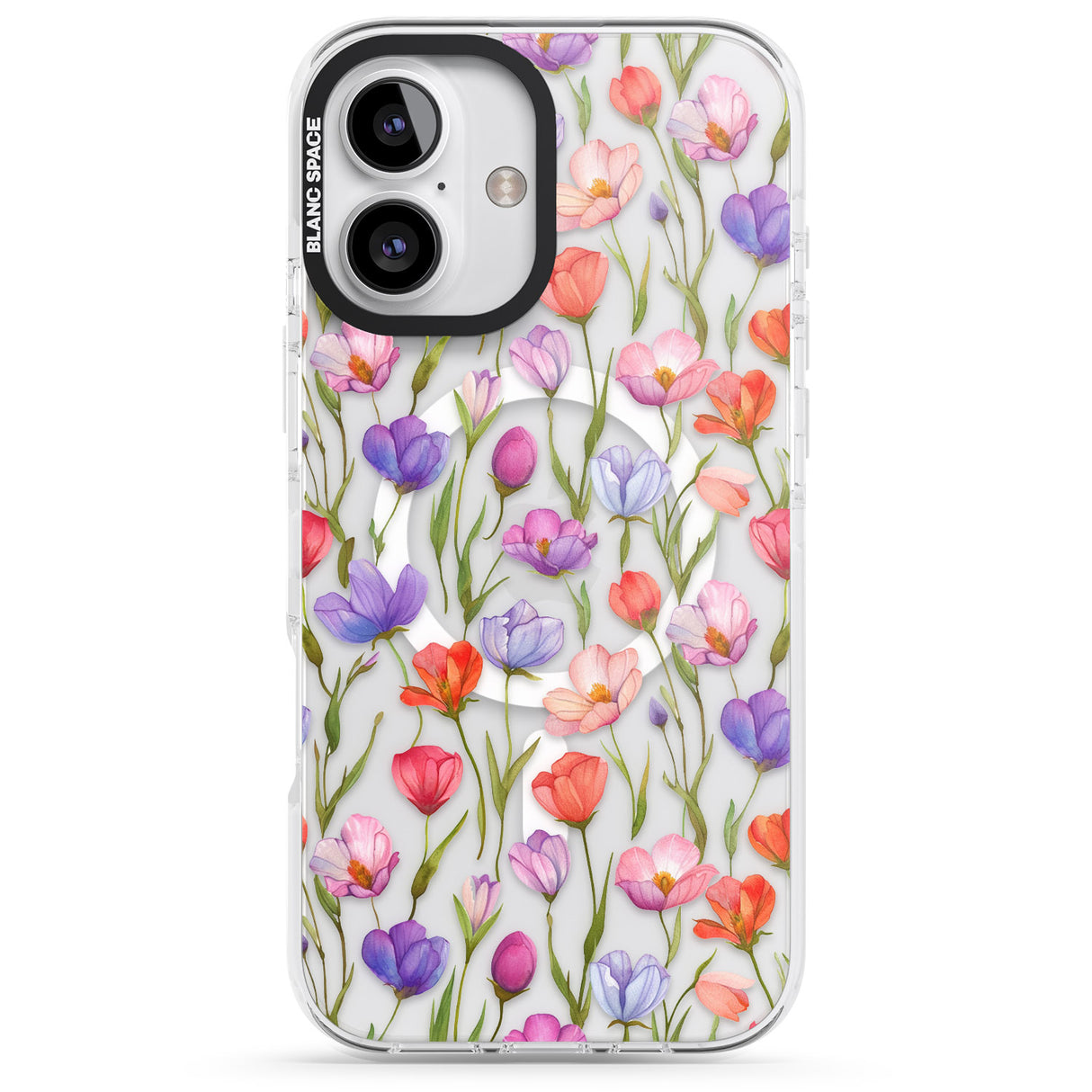 iPhone 16 Pro Max Red, Pink & Purple Flowers Black Impact Phone Case + Magsafe