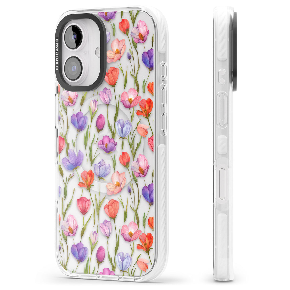 iPhone 16 Pro Max Red, Pink & Purple Flowers Black Impact Phone Case + Magsafe