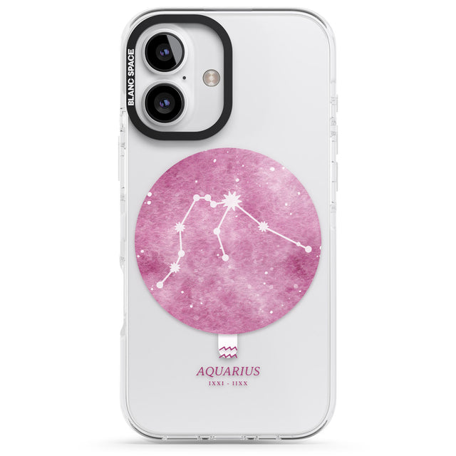 iPhone 16 Pro Max Aquarius Zodiac Transparent Design - Pink Black Impact Phone Case