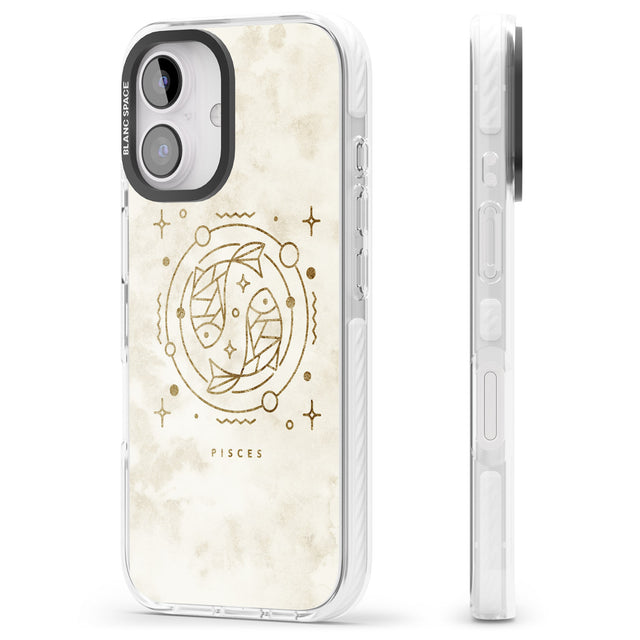 iPhone 16 Pro Max Pisces Emblem - Solid Gold Marbled Design Black Impact Phone Case