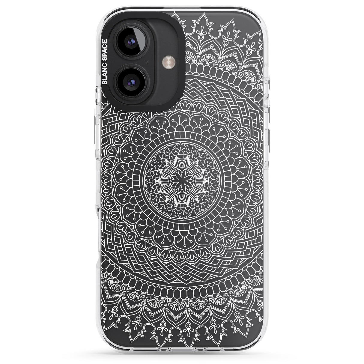 iPhone 16 Pro Max Large White Mandala Design Black Impact Phone Case