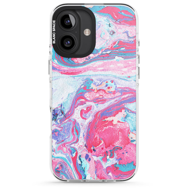 iPhone 16 Pro Max Pink, Blue & Purple Marbled Paper Pattern Black Impact Phone Case