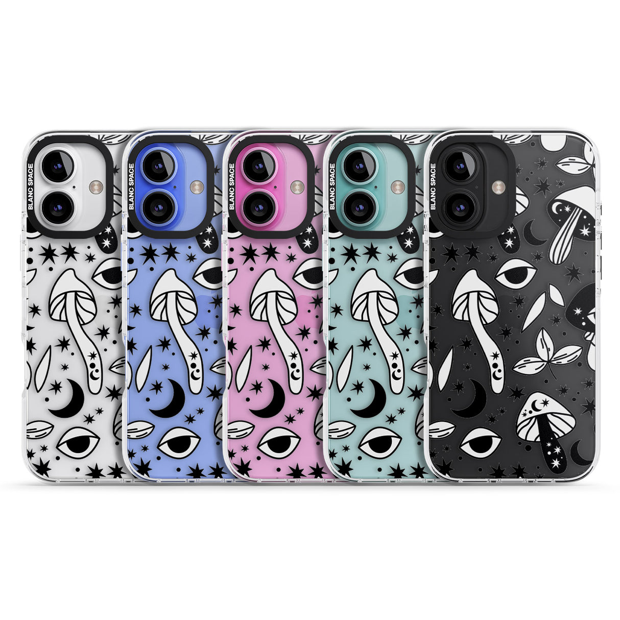 iPhone 16 Pro Max Psychedelic Mushrooms Pattern Black Impact Phone Case