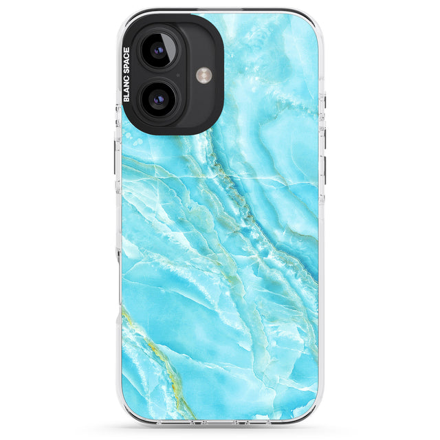 iPhone 16 Pro Max Bright Blue Onyx Marble Black Impact Phone Case