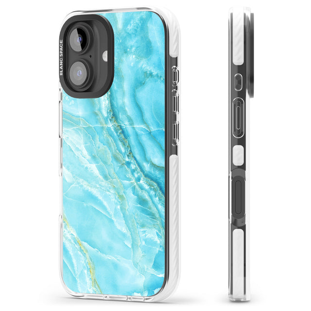 iPhone 16 Pro Max Bright Blue Onyx Marble Black Impact Phone Case