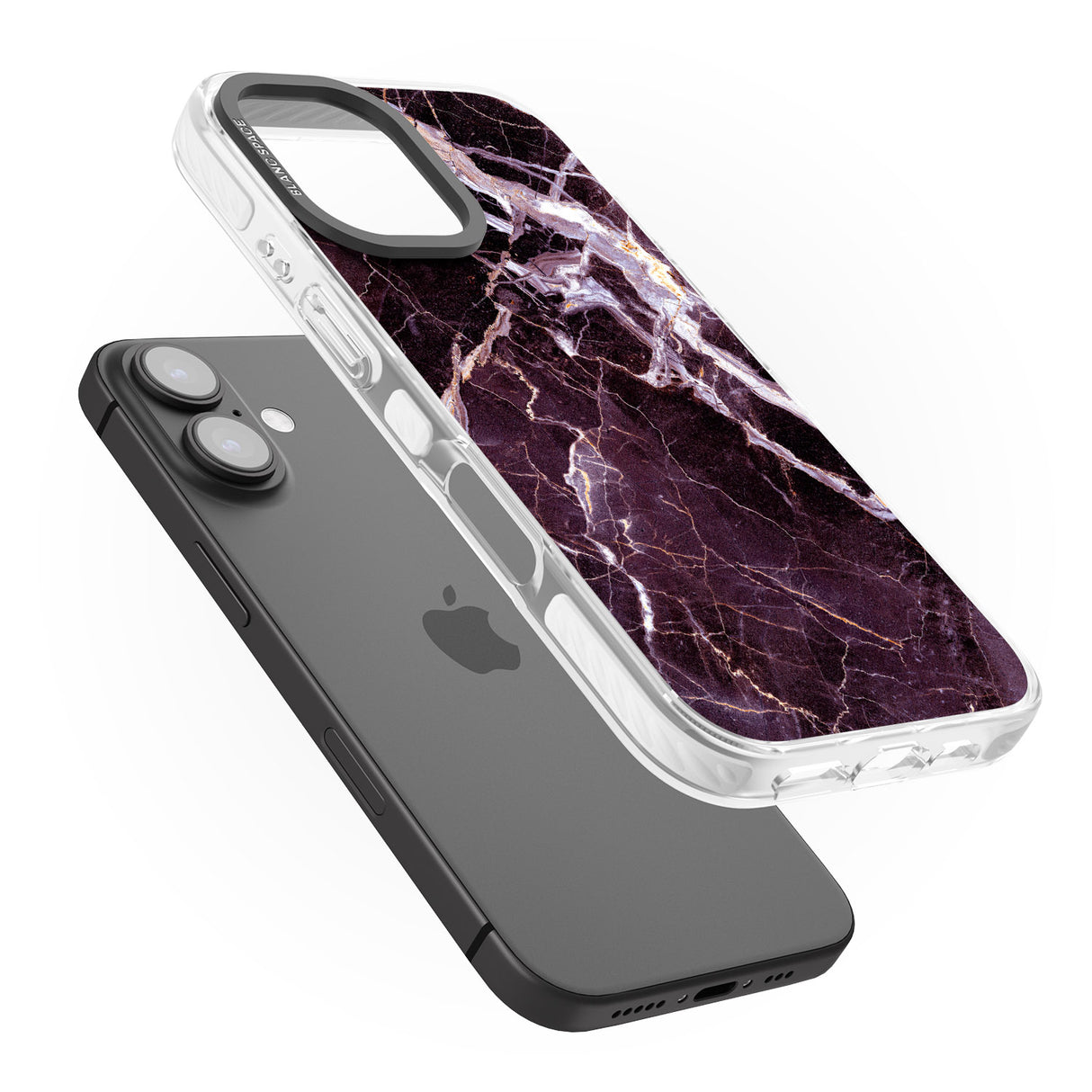 iPhone 16 Pro Max Black, Purple & Yellow shattered Marble Black Impact Phone Case