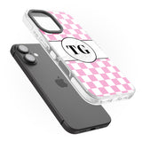 iPhone 16 Pro Max Personalised Monogrammed Pink Check Black Impact Phone Case