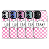 iPhone 16 Pro Max Personalised Monogrammed Pink Check Black Impact Phone Case