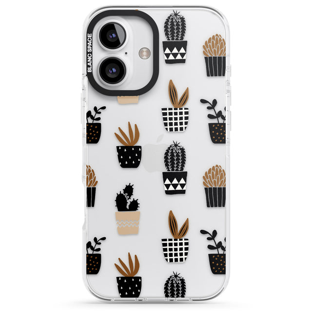 iPhone 16 Pro Max Large Mixed Plants Pattern - Clear Black Impact Phone Case