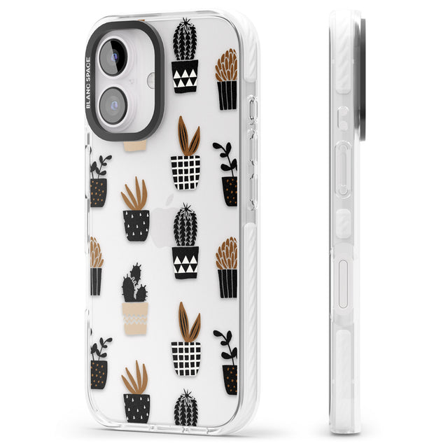 iPhone 16 Pro Max Large Mixed Plants Pattern - Clear Black Impact Phone Case