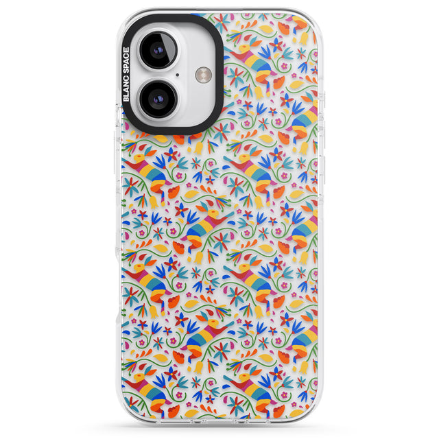 iPhone 16 Pro Max Floral Rabbit Pattern in Rainbow Black Impact Phone Case