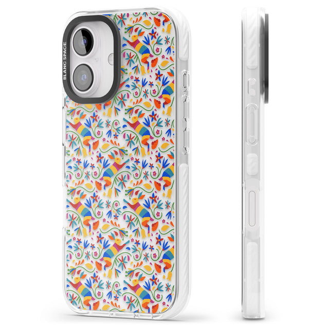 iPhone 16 Pro Max Floral Rabbit Pattern in Rainbow Black Impact Phone Case