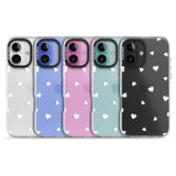 iPhone 16 Pro Max White Hearts Pattern Black Impact Phone Case