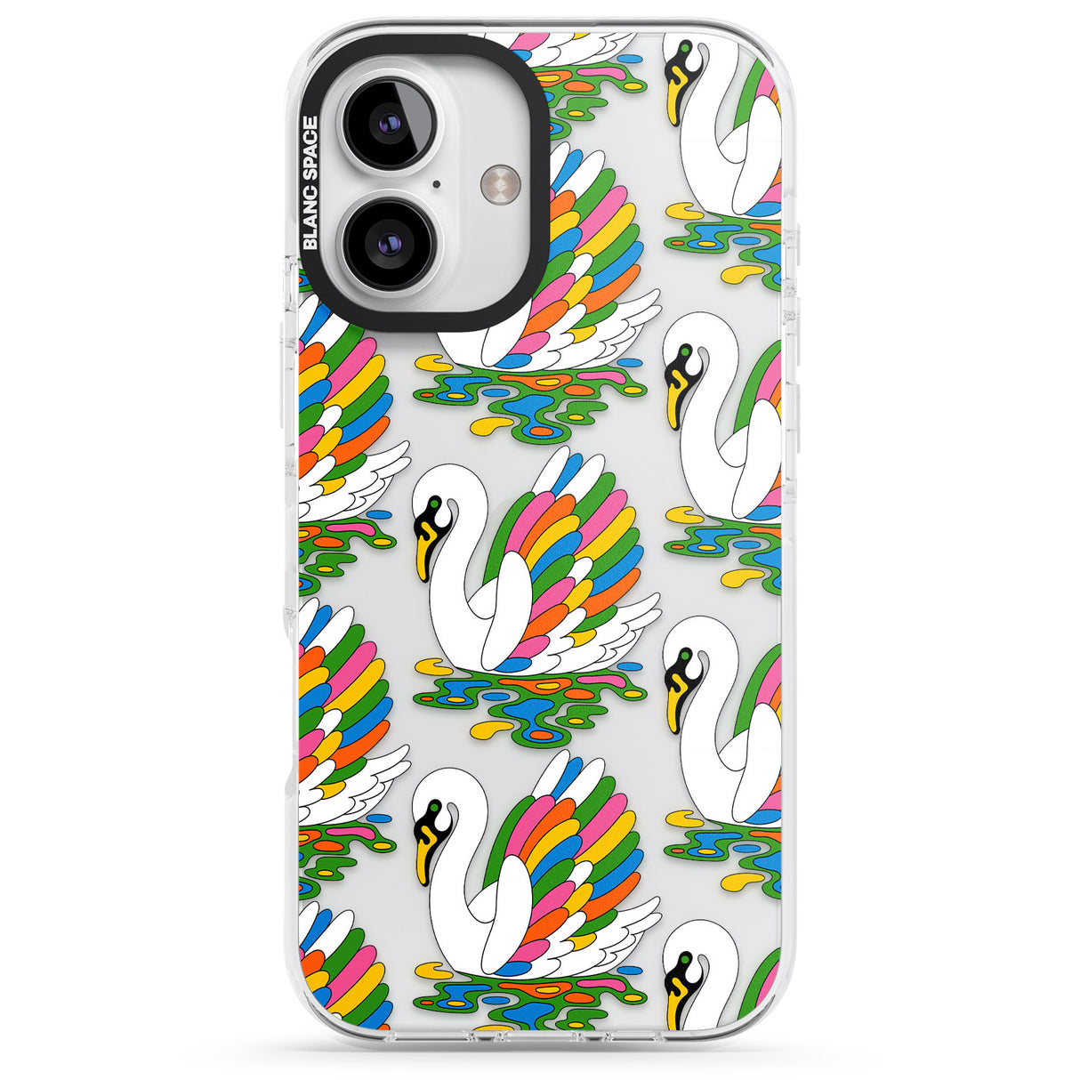 iPhone 16 Pro Max Colourful Swan Pattern Black Impact Phone Case