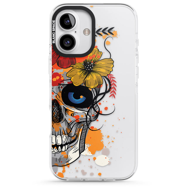 iPhone 16 Pro Max Sugar Skull Flowers Black Impact Phone Case