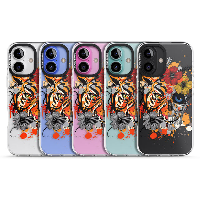 iPhone 16 Pro Max Sugar Skull Tiger Floral Black Impact Phone Case