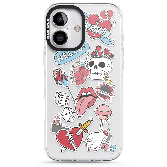 iPhone 16 Pro Max Skull & Flowers Sticker Black Impact Phone Case