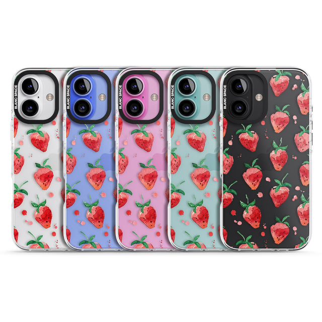 iPhone 16 Pro Max Strawberry Watercolour Black Impact Phone Case