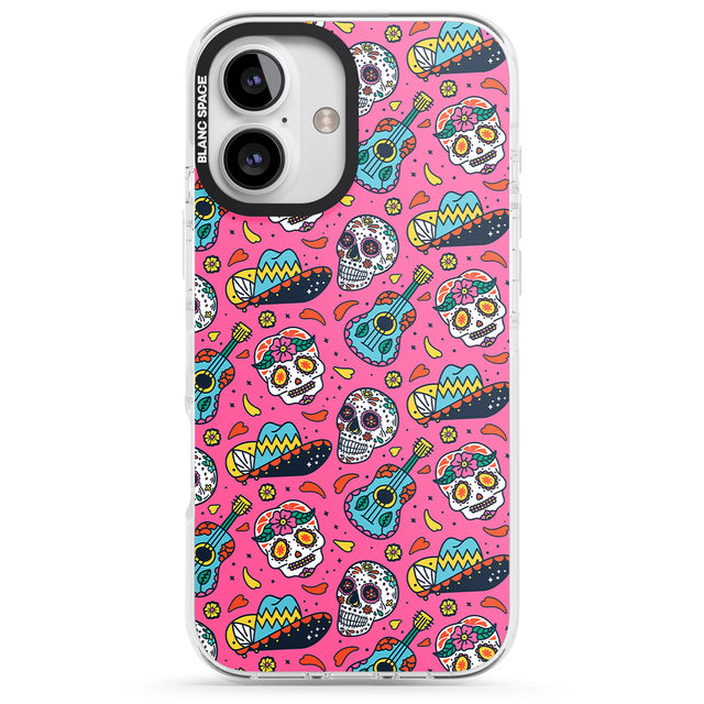 iPhone 16 Pro Max Pink Day of The Dead Pattern Black Impact Phone Case