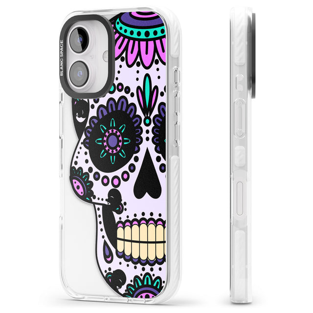 iPhone 16 Pro Max Violet Sugar Skull Black Impact Phone Case