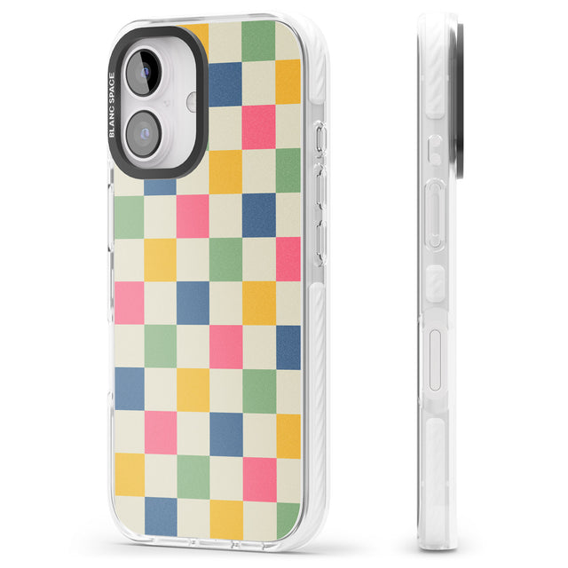 iPhone 16 Pro Max Pastel Multicolor Checkered Black Impact Phone Case + Magsafe