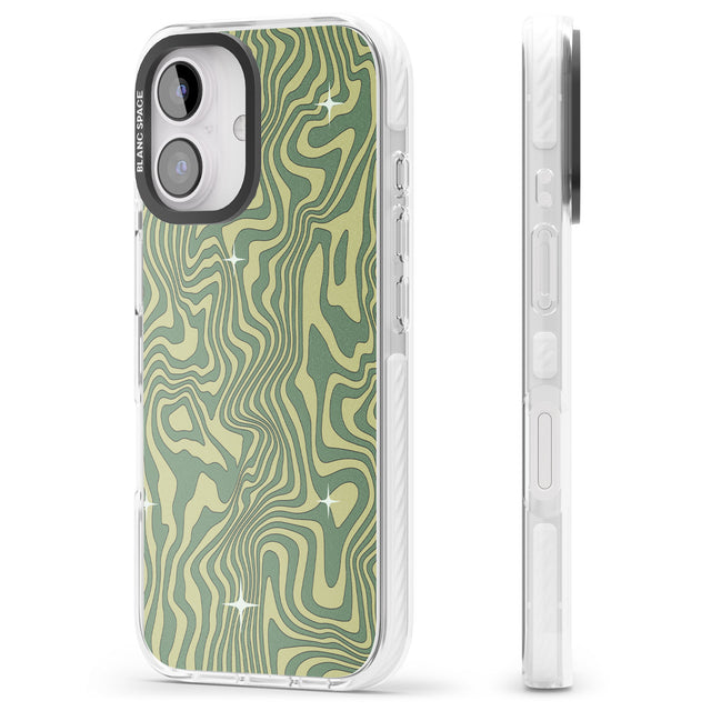 iPhone 16 Pro Max Green Abstract Wave Black Impact Phone Case + Magsafe