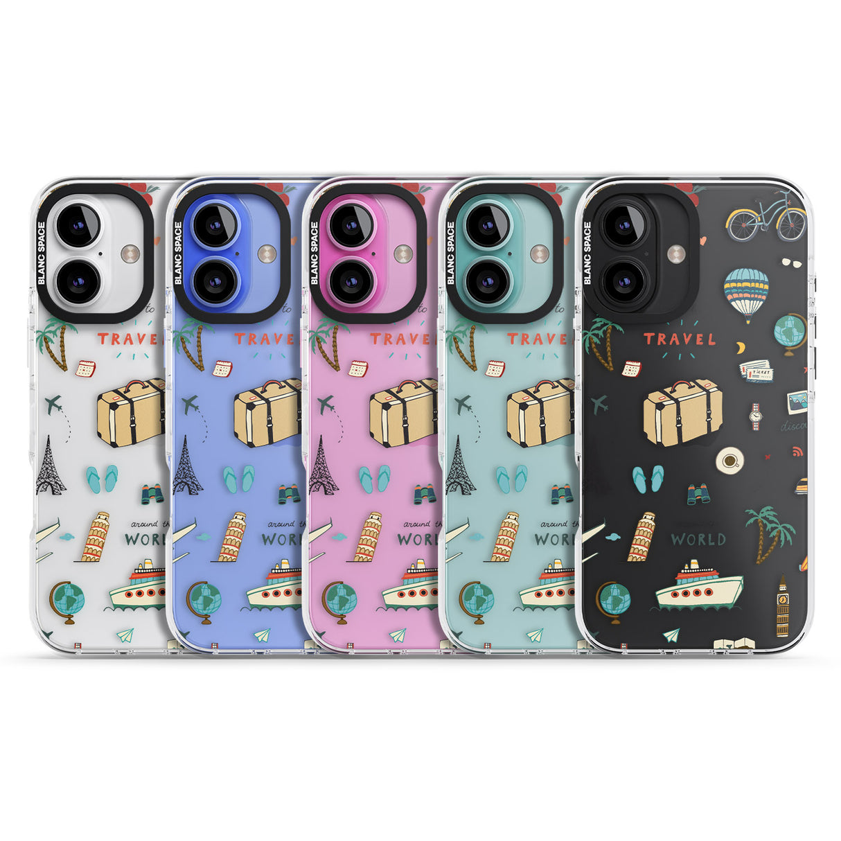 iPhone 16 Pro Max Cute Travel Pattern Transparent Black Impact Phone Case