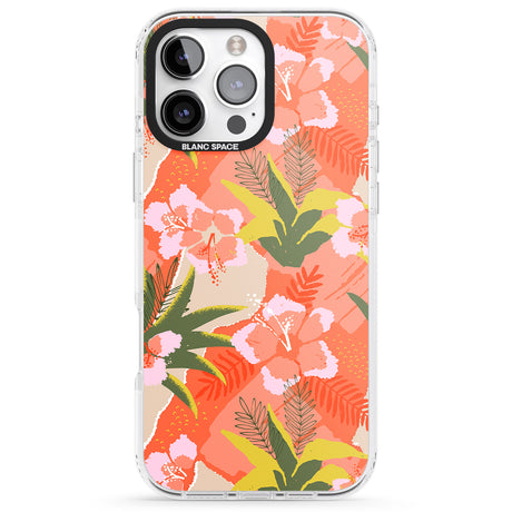 iPhone 16 Pro Max Hawaiian Flowers Abstract Pattern Black Impact Phone Case