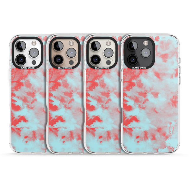 iPhone 16 Pro Max Red & Blue Acid Wash Tie-Dye Pattern Black Impact Phone Case