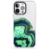 iPhone 16 Pro Max Neon Green & Blue Agate Crystal Transparent Design Black Impact Phone Case